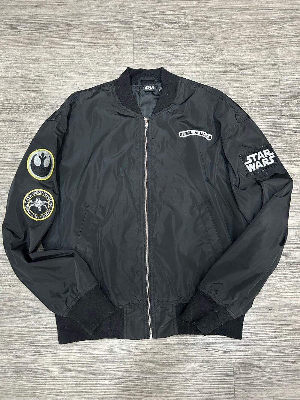 Star Wars Rebel Alliance Bomber Jacket Mens  S Black T-65 X-Wing Flight Patch